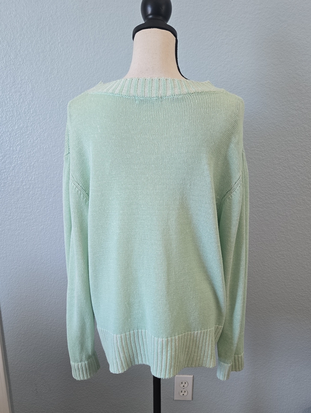 SAKS FIFTH AVENUE Mint Crewneck Linen Blend Sweater Sz Large - Picture 6 of 11